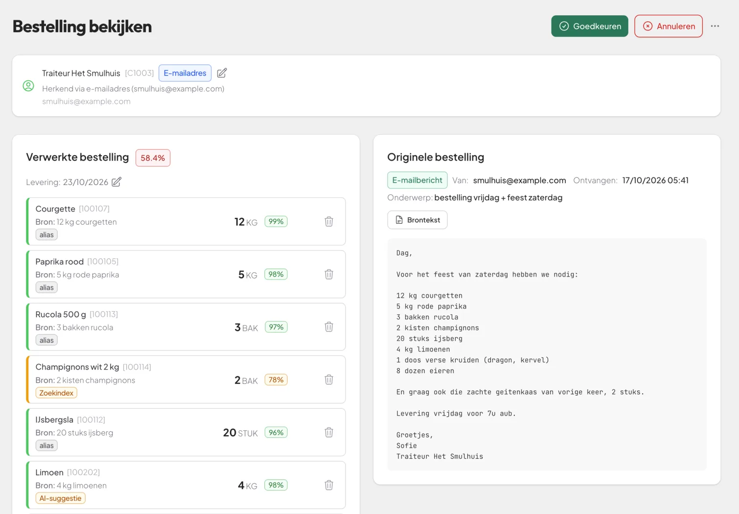 Ordernazicht in OrderAI